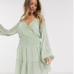 ASOS NWT Mint green tiered mini dress‎ with lace detailing